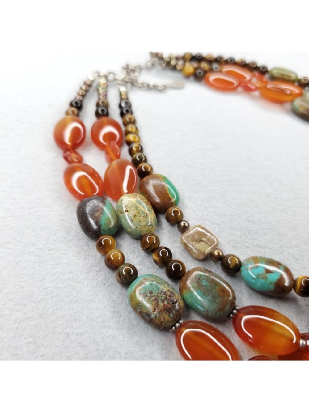 Barse Beaded Necklace Turquoise Carnelian Sterling Silver Multi Strand 18" - Picture 3 of 6